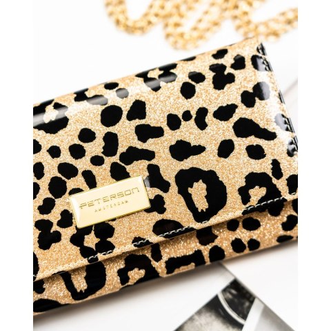 Złoty, duży portfel damski ze skóry ekologicznej i naturalnej w cętki, zamykany zatrzaskiem - Peterson