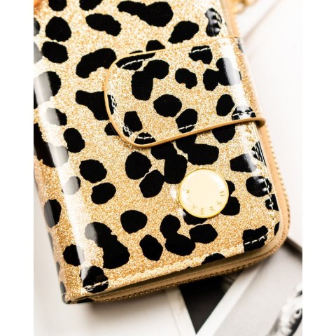 Złoty, pionowy portfel damski ze skóry ekologicznej i naturalnej w cętki - Peterson