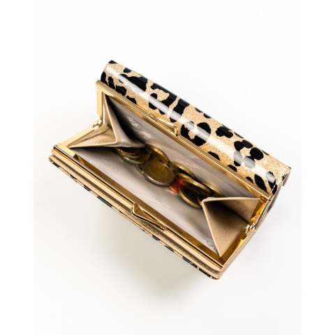 Złoty portfel damski ze skóry ekologicznej i naturalnej w cętki, zamykany biglem i zatrzaskiem - Peterson