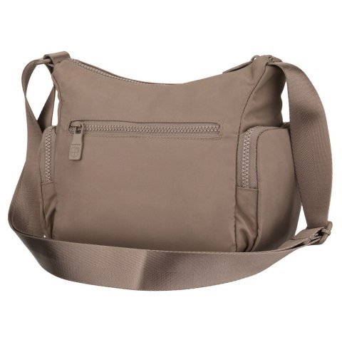 Beżowa listonoszka damska z poliestru zawieszona na szerokim pasku, dwukomorowa - Peterson