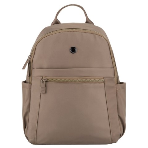 Beżowy plecak damski wykonany z poliestru, zawieszony na regulowanych szelkach - Peterson