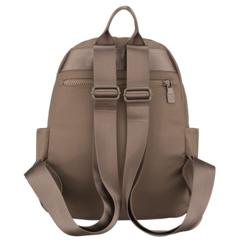 Beżowy plecak damski wykonany z poliestru, zawieszony na regulowanych szelkach - Peterson