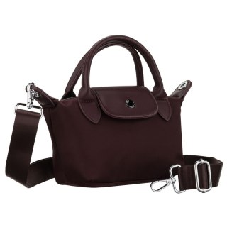 Bordowa listonoszka damska z poliestru zawieszona na szerokim pasku i poręcznych uchwytach - Peterson