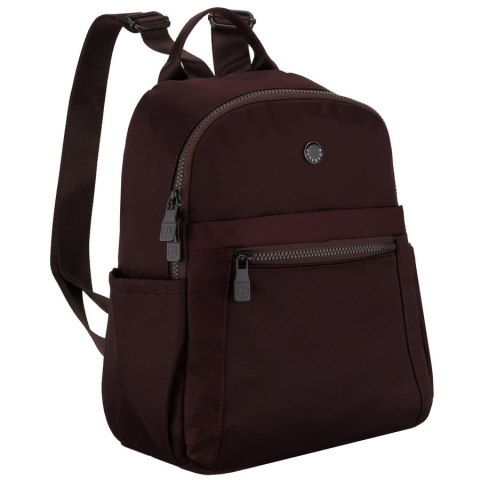 Bordowy plecak damski wykonany z poliestru, zawieszony na regulowanych szelkach - Peterson