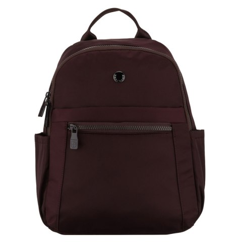 Bordowy plecak damski wykonany z poliestru, zawieszony na regulowanych szelkach - Peterson