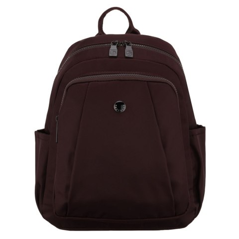 Bordowy plecak damski wykonany z poliestru, zawieszony na regulowanych szelkach - Peterson