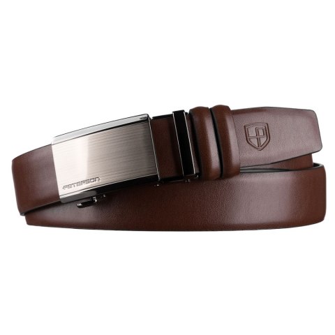 Brązowy pasek męski z automatyczną klamrą wykonany ze skóry naturalnej - Peterson