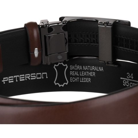 Brązowy pasek męski z automatyczną klamrą wykonany ze skóry naturalnej - Peterson