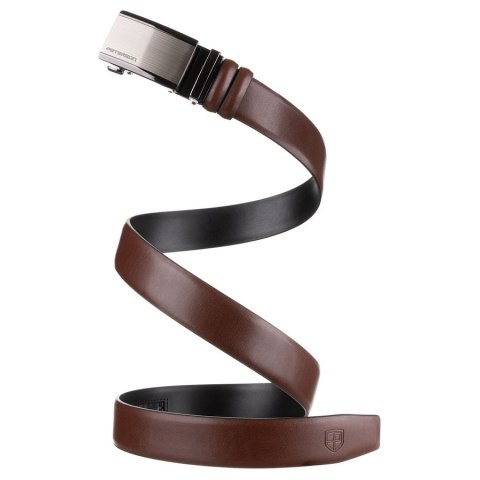 Brązowy pasek męski z automatyczną klamrą wykonany ze skóry naturalnej - Peterson