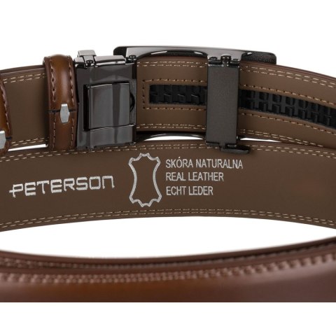 Brązowy pasek męski z automatyczną klamrą wykonany ze skóry naturalnej - Peterson