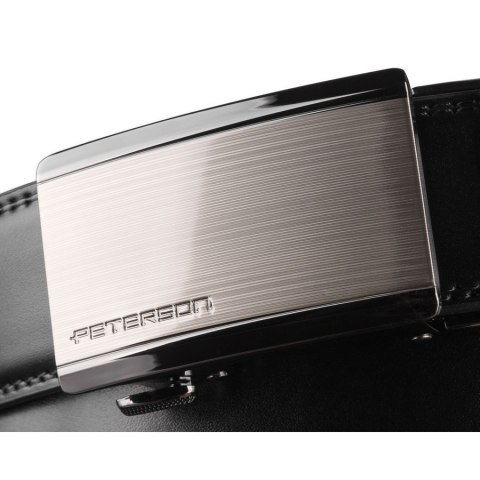 Czarny pasek męski z automatyczną klamrą wykonany ze skóry naturalnej - Peterson