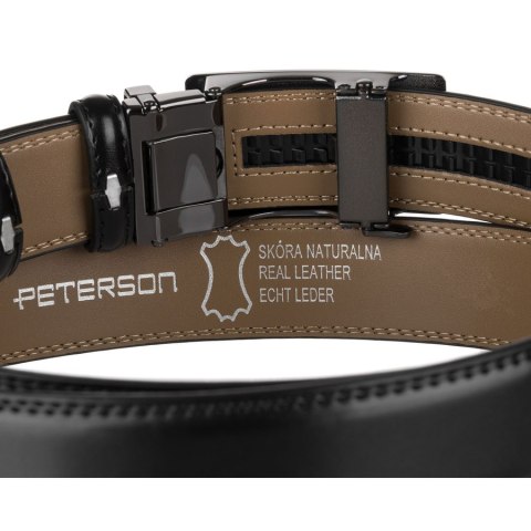 Czarny pasek męski z automatyczną klamrą wykonany ze skóry naturalnej - Peterson
