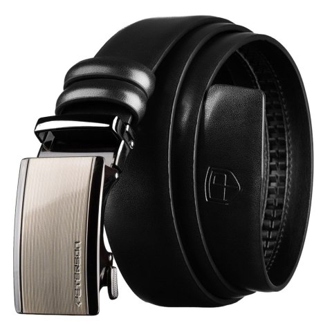 Czarny pasek męski z automatyczną klamrą wykonany ze skóry naturalnej - Peterson