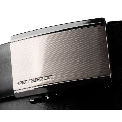 Czarny pasek męski z automatyczną klamrą wykonany ze skóry naturalnej - Peterson