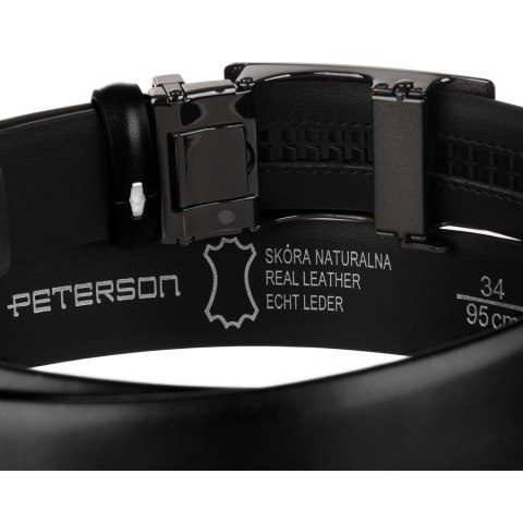 Czarny pasek męski z automatyczną klamrą wykonany ze skóry naturalnej - Peterson