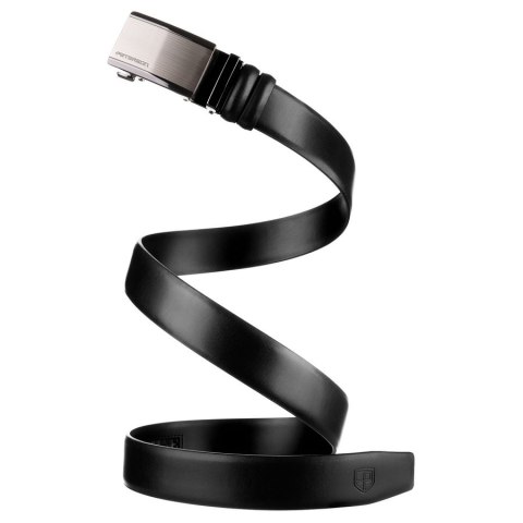 Czarny pasek męski z automatyczną klamrą wykonany ze skóry naturalnej - Peterson