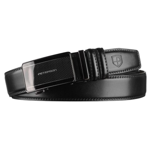 Czarny pasek męski z automatyczną klamrą wykonany ze skóry naturalnej - Peterson