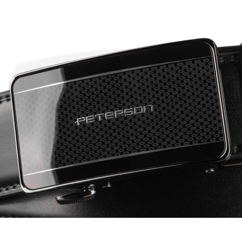 Czarny pasek męski z automatyczną klamrą wykonany ze skóry naturalnej - Peterson