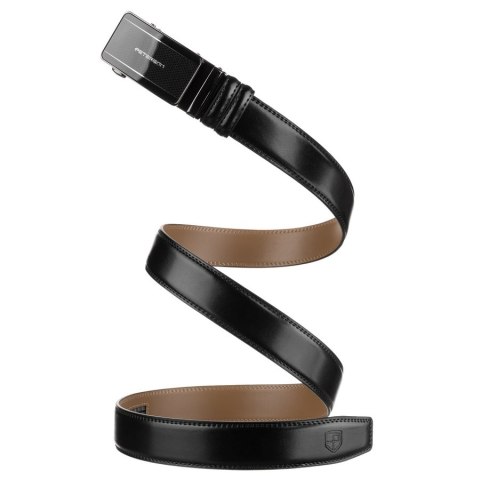 Czarny pasek męski z automatyczną klamrą wykonany ze skóry naturalnej - Peterson
