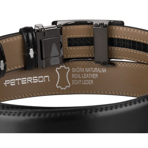 Czarny pasek męski z automatyczną klamrą wykonany ze skóry naturalnej - Peterson