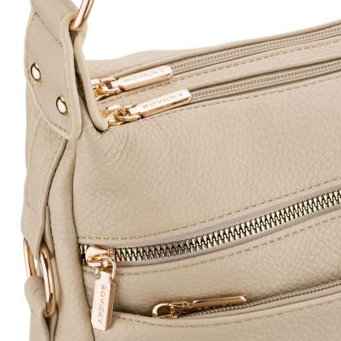 Damska listonoszka ze skóry ekologicznej w beżowym kolorze na długim pasku - Rovicky