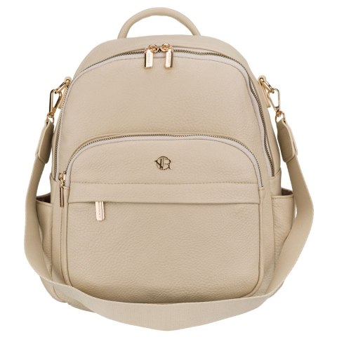 Elegancki plecak damski z bocznymi kieszeniami wykonany ze skóry ekologicznej w beżowym kolorze - Rovicky