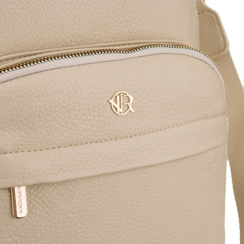 Elegancki plecak damski z bocznymi kieszeniami wykonany ze skóry ekologicznej w beżowym kolorze - Rovicky