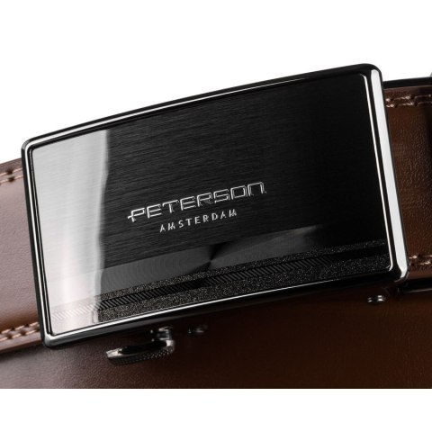 Elegancki, skórzany pasek męski w brązowym kolorze z automatyczną klamrą - Peterson