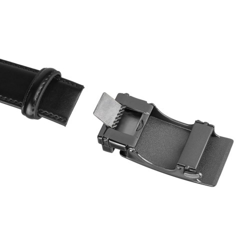 Elegancki, skórzany pasek męski w czarnym kolorze z automatyczną klamrą - Peterson