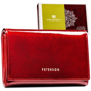 Lakierowany, czerwony portfel damski zamykany na zatrzask - Peterson