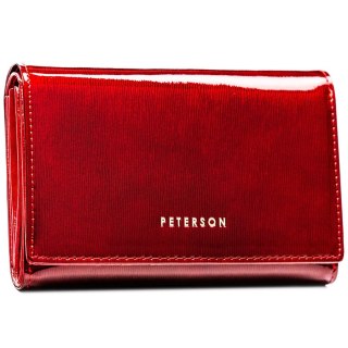 Lakierowany, czerwony portfel damski zamykany na zatrzask - Peterson