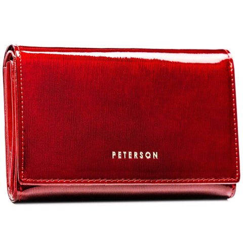 Lakierowany, czerwony portfel damski zamykany na zatrzask - Peterson