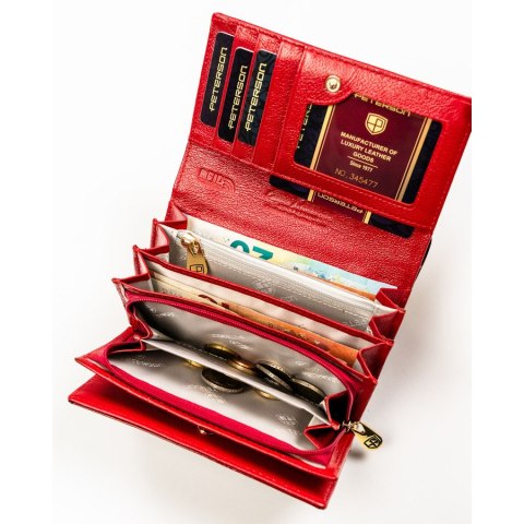 Lakierowany, czerwony portfel damski zamykany na zatrzask - Peterson