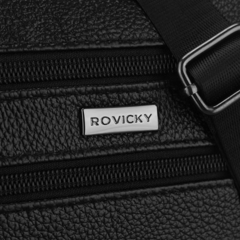 Listonoszka męska wykonana ze skóry naturalnej w czarnym kolorze, zawieszona na odpinanym pasku - Rovicky