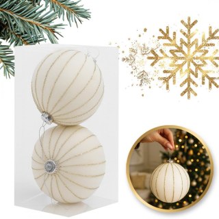 Białe Welurowe Bombki Świąteczne XXL 2 szt. – Stylowy Wieszak