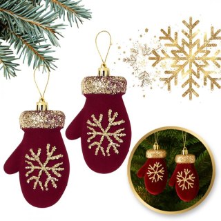 Bordowe Welurowe Zawieszki Świąteczne Rękawiczki 2 szt. – Stylowy Wieszak