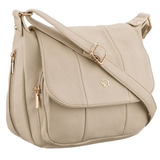 Pojemna, beżowa torebka damska na ramię z kieszeniami - Rovicky