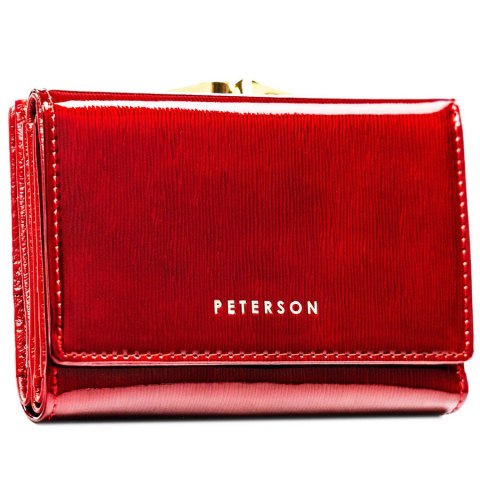 Portfel damski z lakierowanej skóry naturalnej w czerwonym kolorze - Peterson