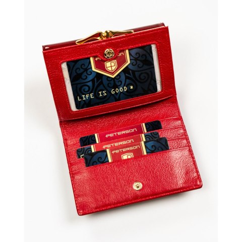 Portfel damski z lakierowanej skóry naturalnej w czerwonym kolorze - Peterson