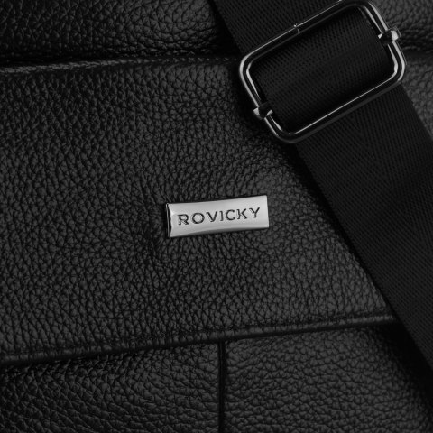 Praktyczna listonoszka męska ze skóry naturalnej w czarnym kolorze, jednokomorowa - Rovicky