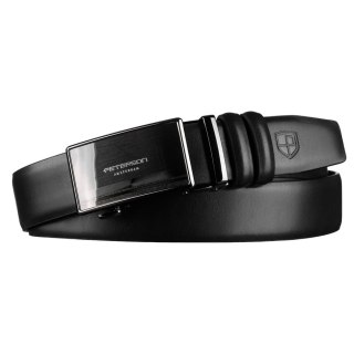 Skórzany pasek męski w czarnym kolorze z automatyczną klamrą - Peterson