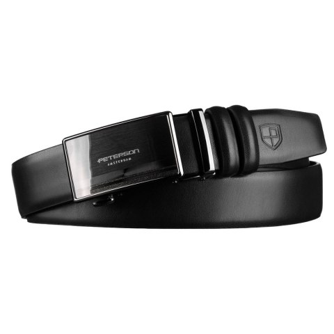 Skórzany pasek męski w czarnym kolorze z automatyczną klamrą - Peterson