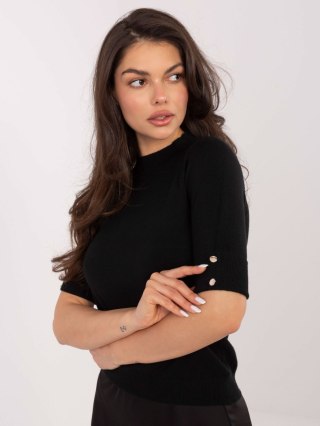 Czarny elegancki sweter damski z guzikami na rękawach S/M – PASSIONE MODA