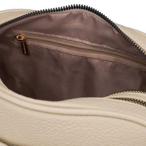 Torebka-listonoszka crossbody z kieszeniami na suwak, wykonana ze skóry ekologicznej w beżowym kolorze - Rovicky
