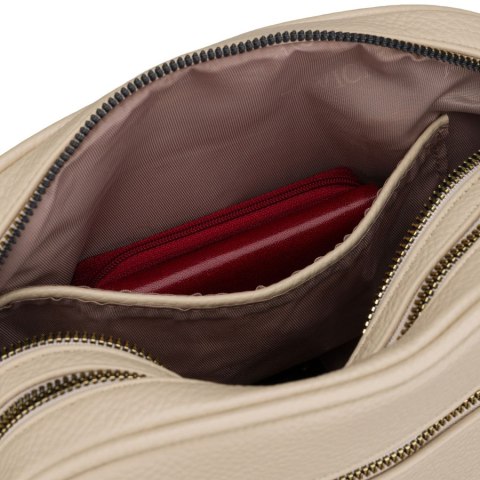 Torebka-listonoszka crossbody z kieszeniami na suwak, wykonana ze skóry ekologicznej w beżowym kolorze - Rovicky