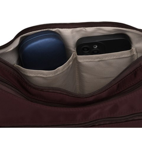 Bordowa torebka damska z poliestru zamykana suwakiem, dwukomorowa - Peterson