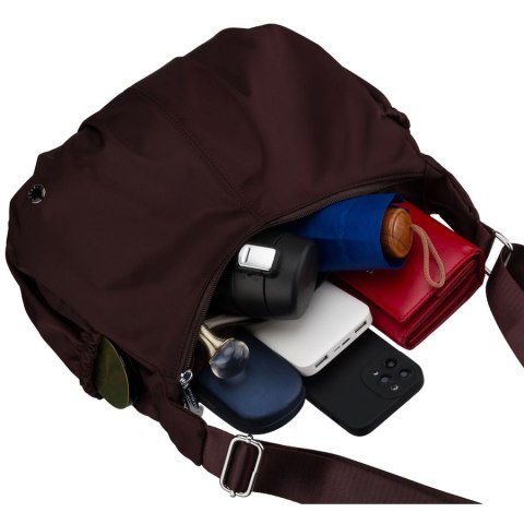 Bordowa torebka damska z poliestru zamykana suwakiem, dwukomorowa - Peterson