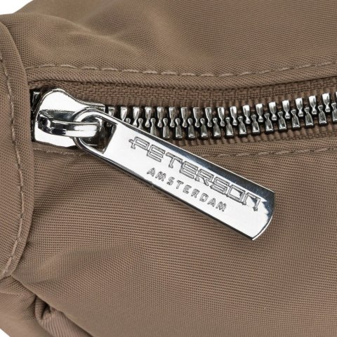 Ciemnobeżowa listonoszka damska z poliestru, jednokomorowa z zewnętrzną kieszonką - Peterson