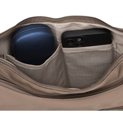 Ciemnobeżowa torebka damska z poliestru zamykana suwakiem - Peterson