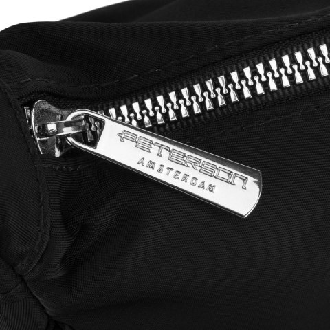 Czarna listonoszka damska z poliestru, jednokomorowa z zewnętrzną kieszonką - Peterson